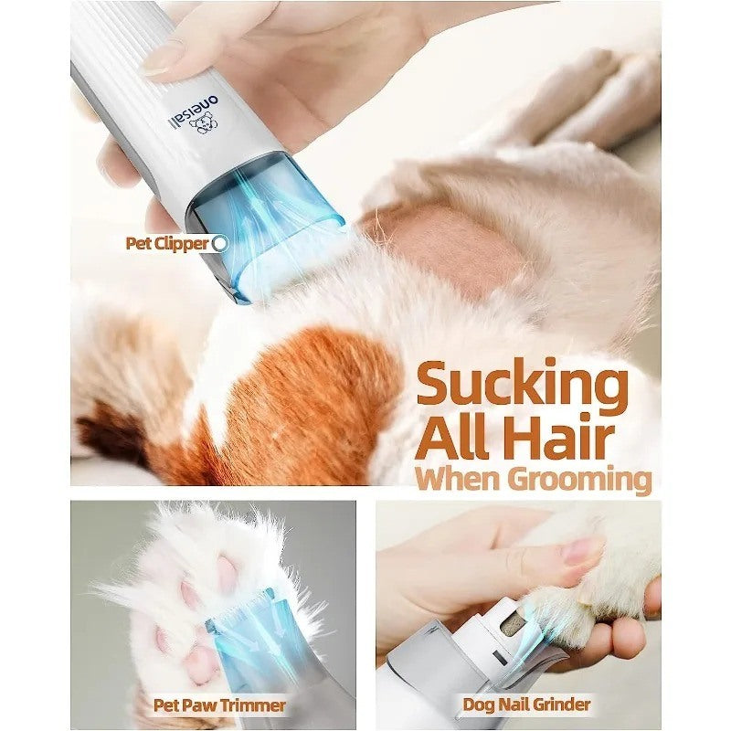oneisall Dog Hair Vacuum & Dog Grooming Kit, Pet Grooming Vacuum with Pet Clipper Nail Grinder, 1.5L Dust Cup Dog Brush Vacuum