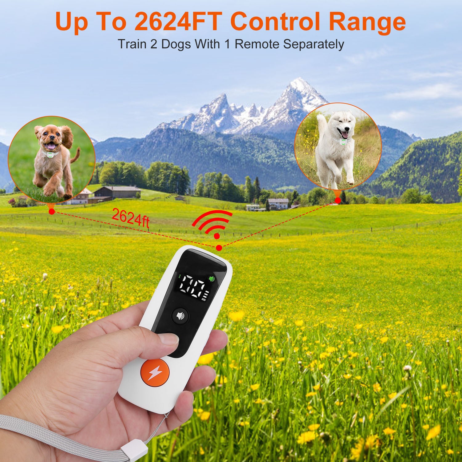Electric Remote Training Collar IP67 Waterproof Rechargeable Dog Training System with Light Beep Vibration Shock 2624FT Range Fit for All Dogs 10-150LBS