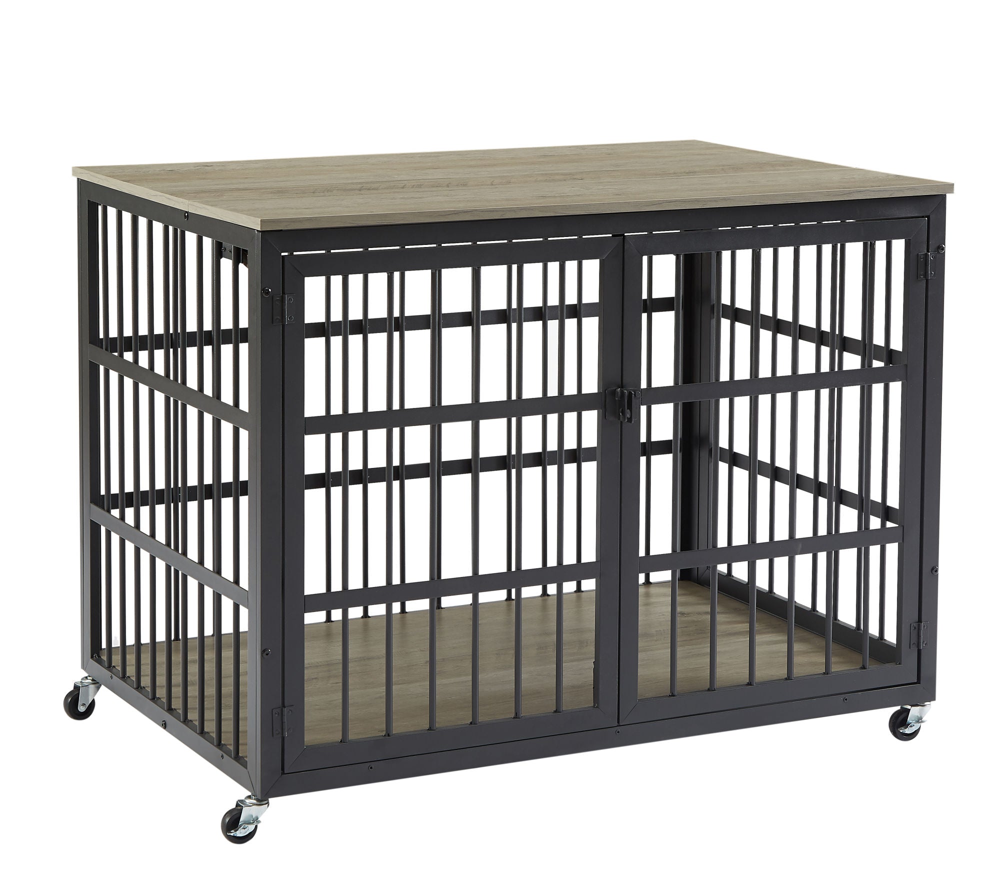 Furniture style dog crate wrought iron frame door with side openings, Grey, 43.3&