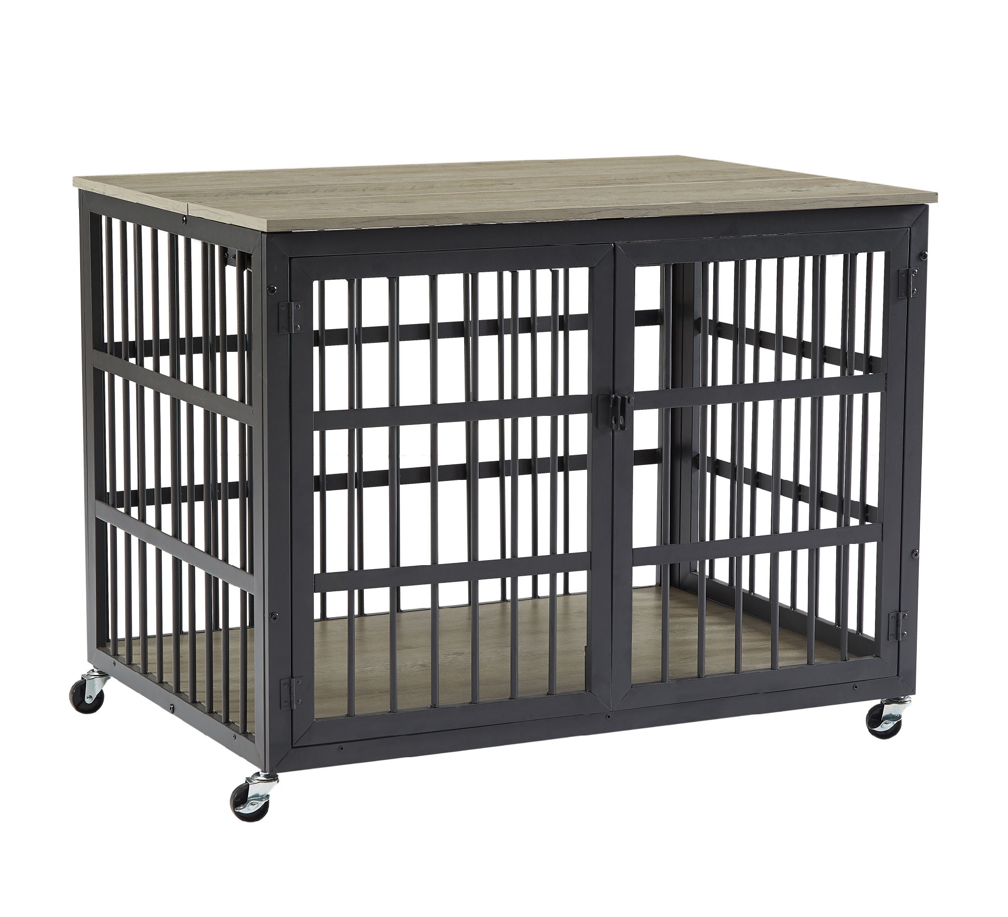 Furniture style dog crate wrought iron frame door with side openings, Grey, 38.4&