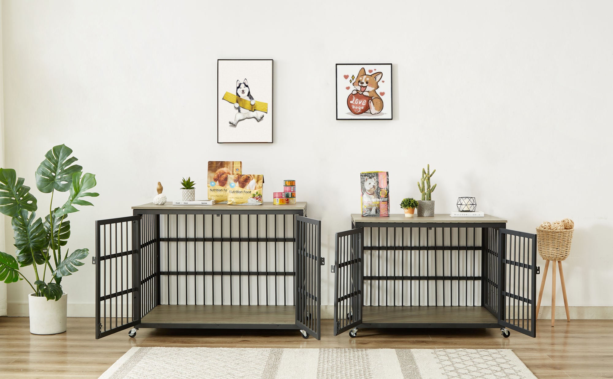 Furniture style dog crate wrought iron frame door with side openings, Grey, 38.4&