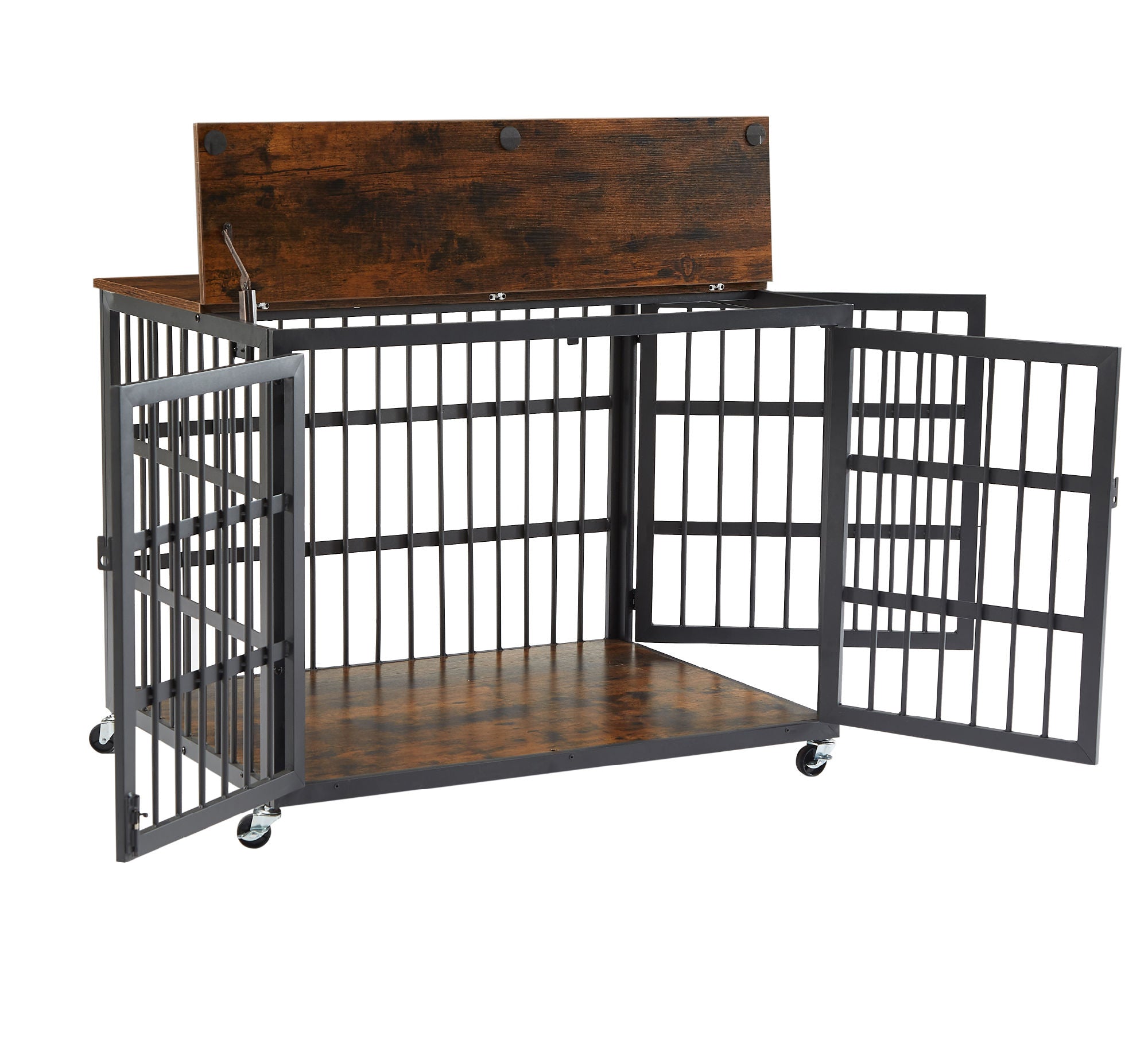 Furniture style dog crate wrought iron frame door with side openings, Grey, 38.4&