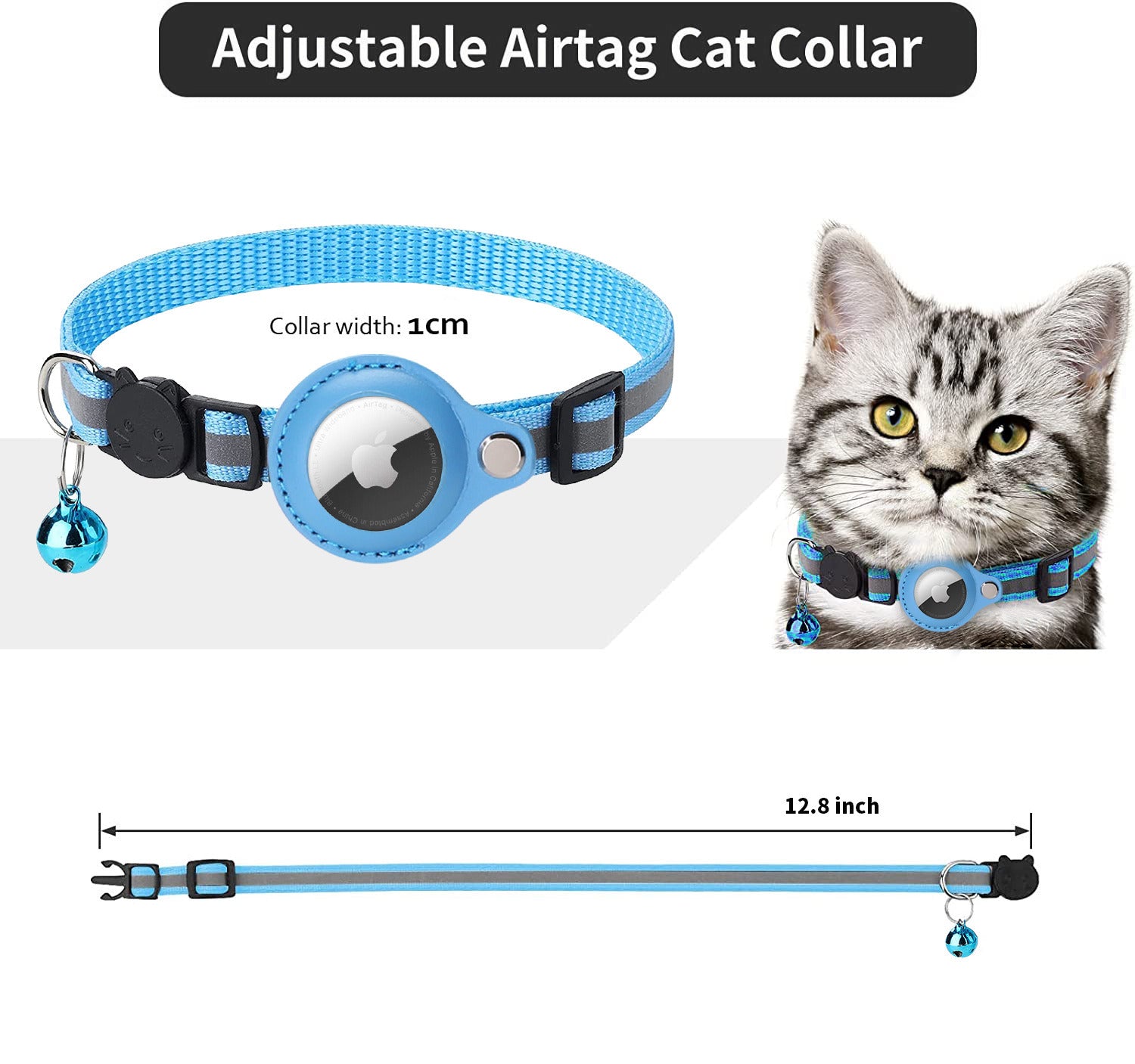 Reflective AirTag Dog Collar; Padded Apple Air Tag Dog Collar; Heavy Duty Dog Collar