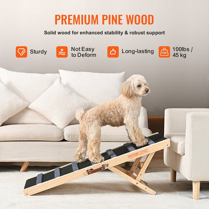 VEVOR Dog Ramp, Folding Pet Ramp for Bed, Adjustable Dog Ramp for Small, Large, Old Dogs &amp; Cats, Wooden Pet Ramp with 39.3&quot; Long Ramp, Adjustable from 15&quot; to 22&quot;, Suitable for Couch, Sofa, Car