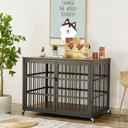 Furniture style dog crate wrought iron frame door with side openings, Grey, 43.3&