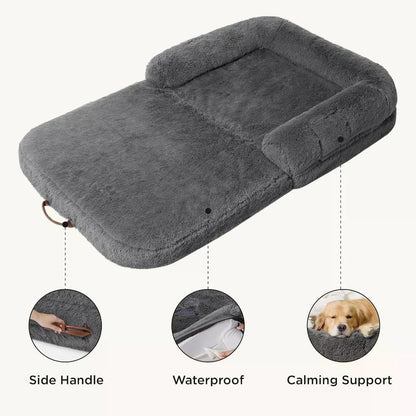 2-in-1 Calming Human Size Giant Dog Bed for Pet Families Suitable for Adults Faux Fur Orthopedic Dog Sofa Kennel Plush Beds Cats