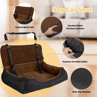 Dog Car Seat Dual Seat Removable Cleaning Coral Fleece Pet Seat with Storage Bag and Safety Belt Fixed Pet Car Seat Suitable for Small and Medium Dogs Car Seat Travel Dog Car Bed (Dual Seat)