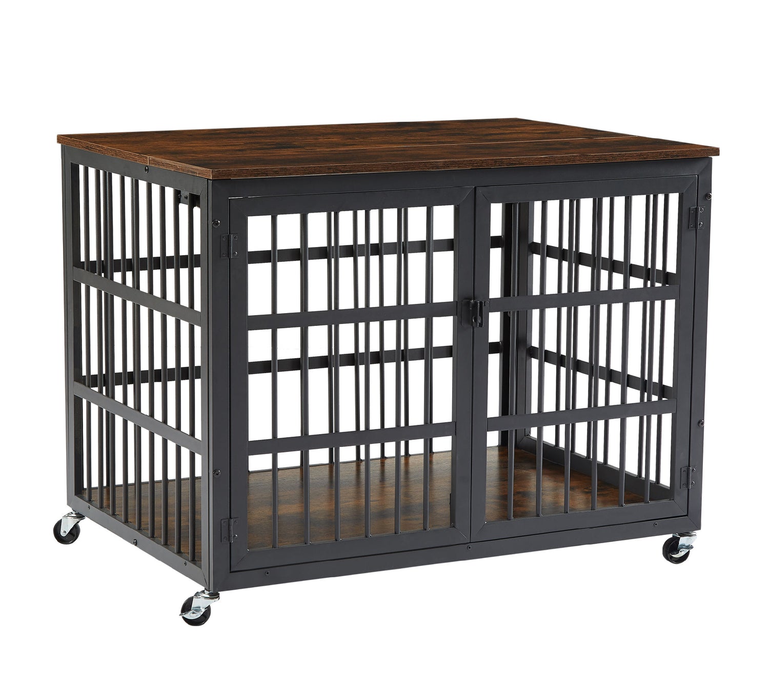 Furniture style dog crate wrought iron frame door with side openings, Grey, 38.4&
