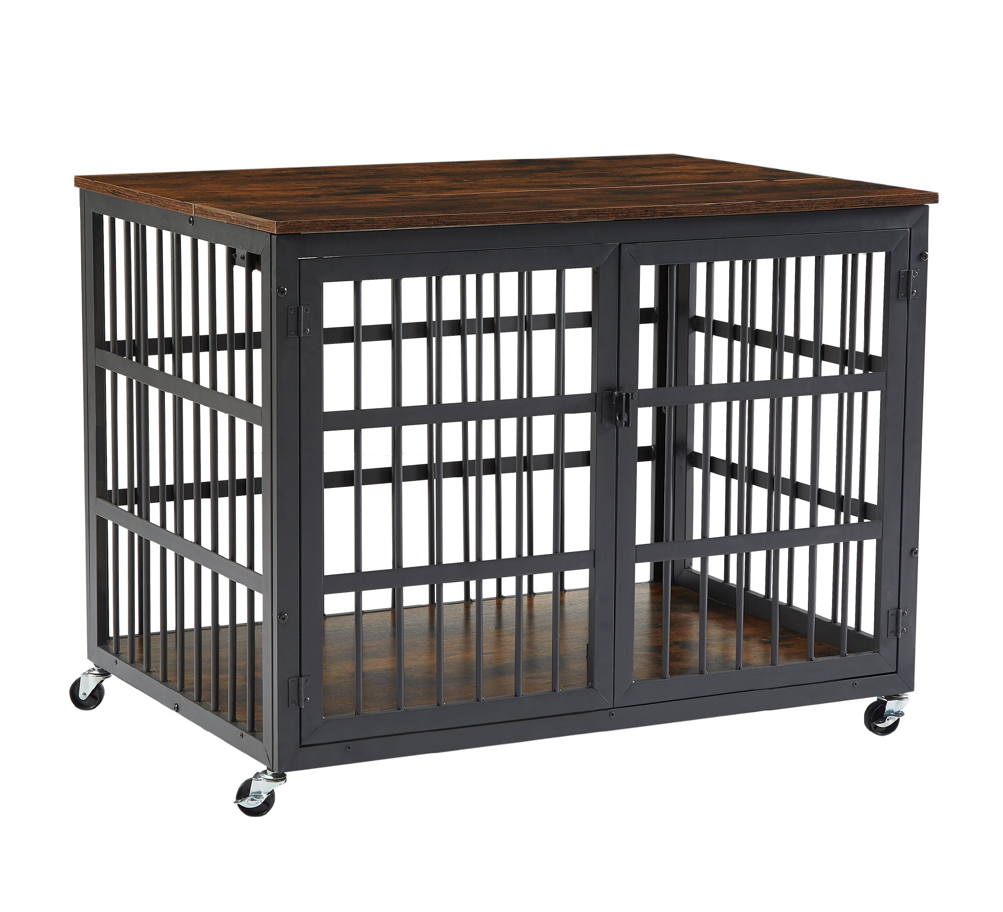 Furniture style dog crate wrought iron frame door with side openings, Grey, 38.4&