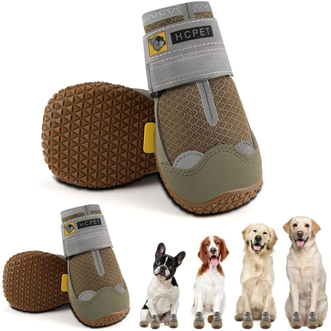 Dog Boots Breathable Dog Shoes for Small Medium Large Dogs; Waterproof Anti-Slip Puppy Booties Paw Protector for Hot Pavement Winter Snow Hiking with Reflective Straps 4PCS