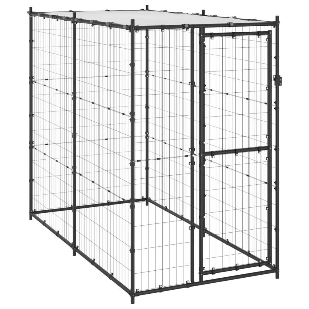 Outdoor Dog Kennel Steel with Roof 43.3&quot;x86.6&quot;x70.9&quot;