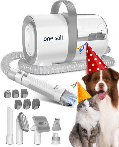 oneisall Dog Hair Vacuum &amp; Dog Grooming Kit, Pet Grooming Vacuum with Pet Clipper Nail Grinder, 1.5L Dust Cup Dog Brush Vacuum