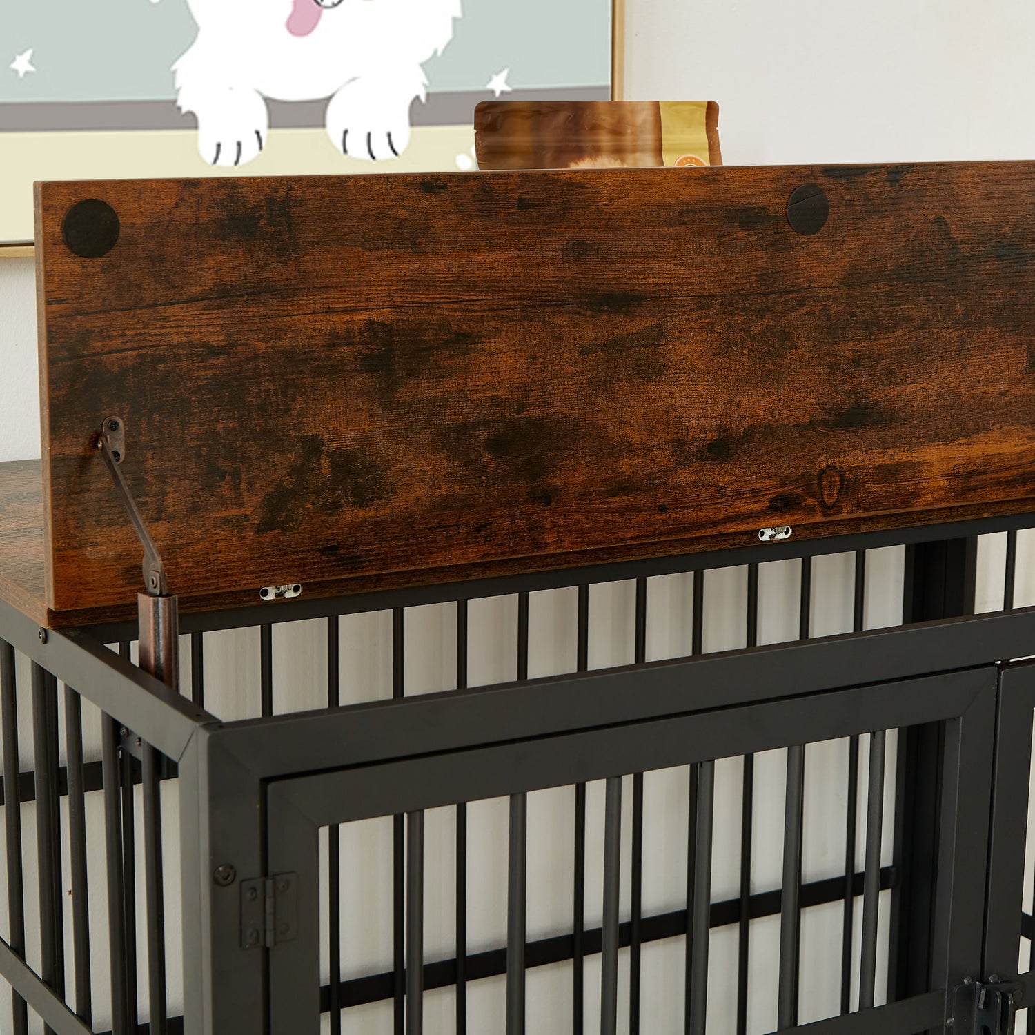 Furniture style dog crate wrought iron frame door with side openings, Grey, 43.3&
