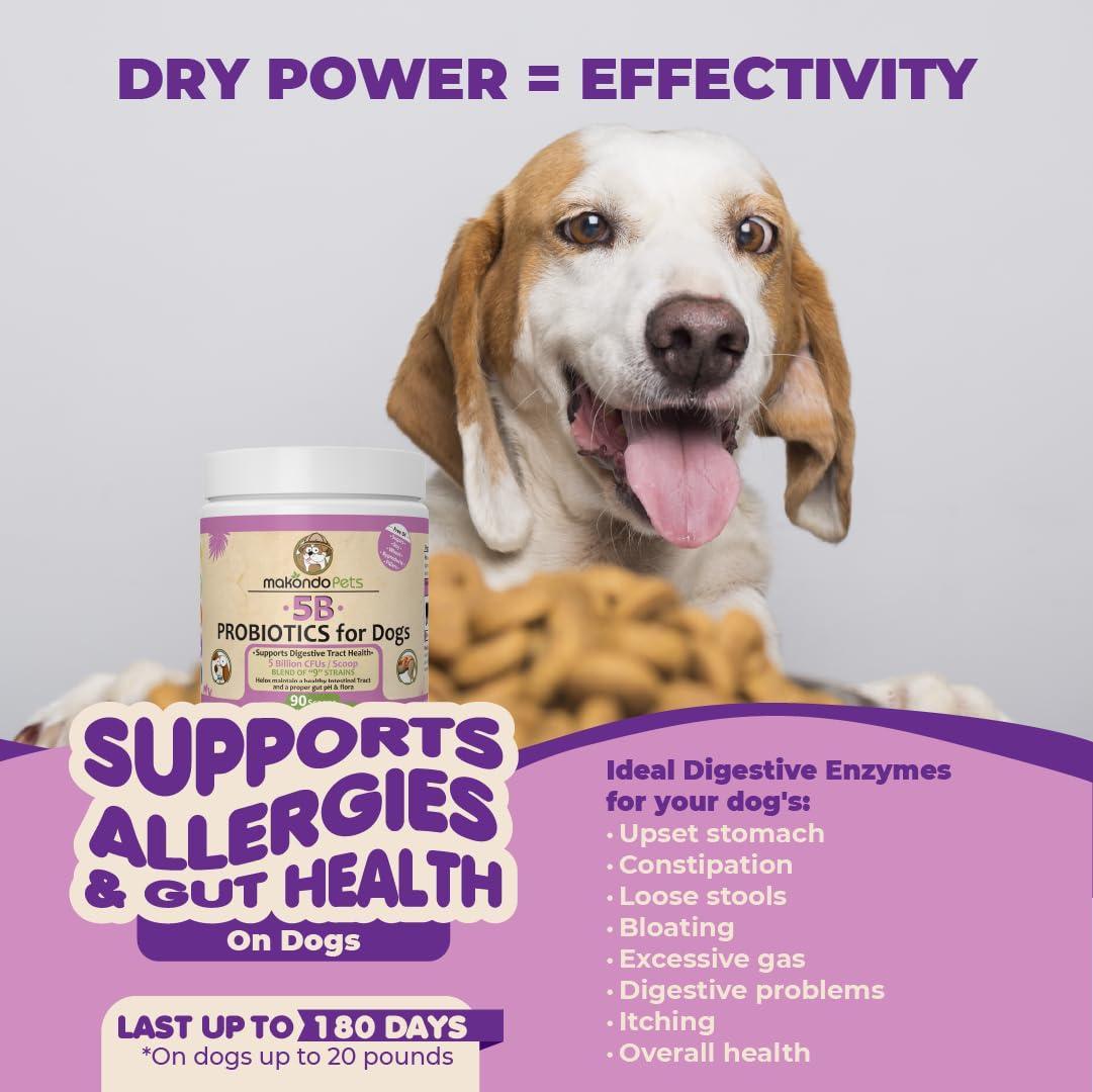 Probiotics for Dogs &amp; Puppies Extra Strength 9 Species 5 Billion CFU per Scoop of Dog Probiotics and Digestive Enzymes for Dogs Support Fiber for Dogs  Dog Allergy Relief Powder Probiotic for Dogs