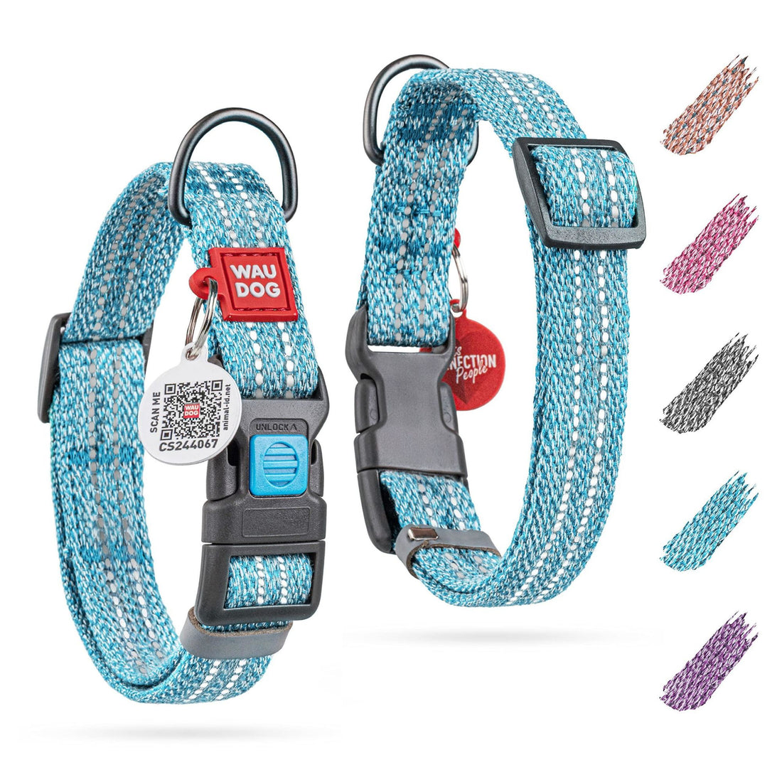Blue Reflective Cotton Dog Collar Eco Friendly