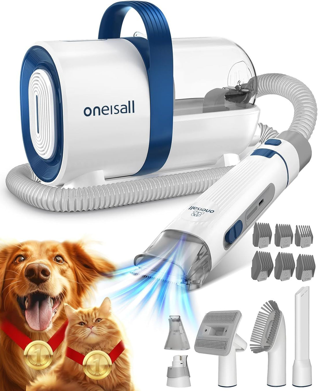 oneisall Dog Hair Vacuum &amp; Dog Grooming Kit, Pet Grooming Vacuum with Pet Clipper Nail Grinder, 1.5L Dust Cup Dog Brush Vacuum