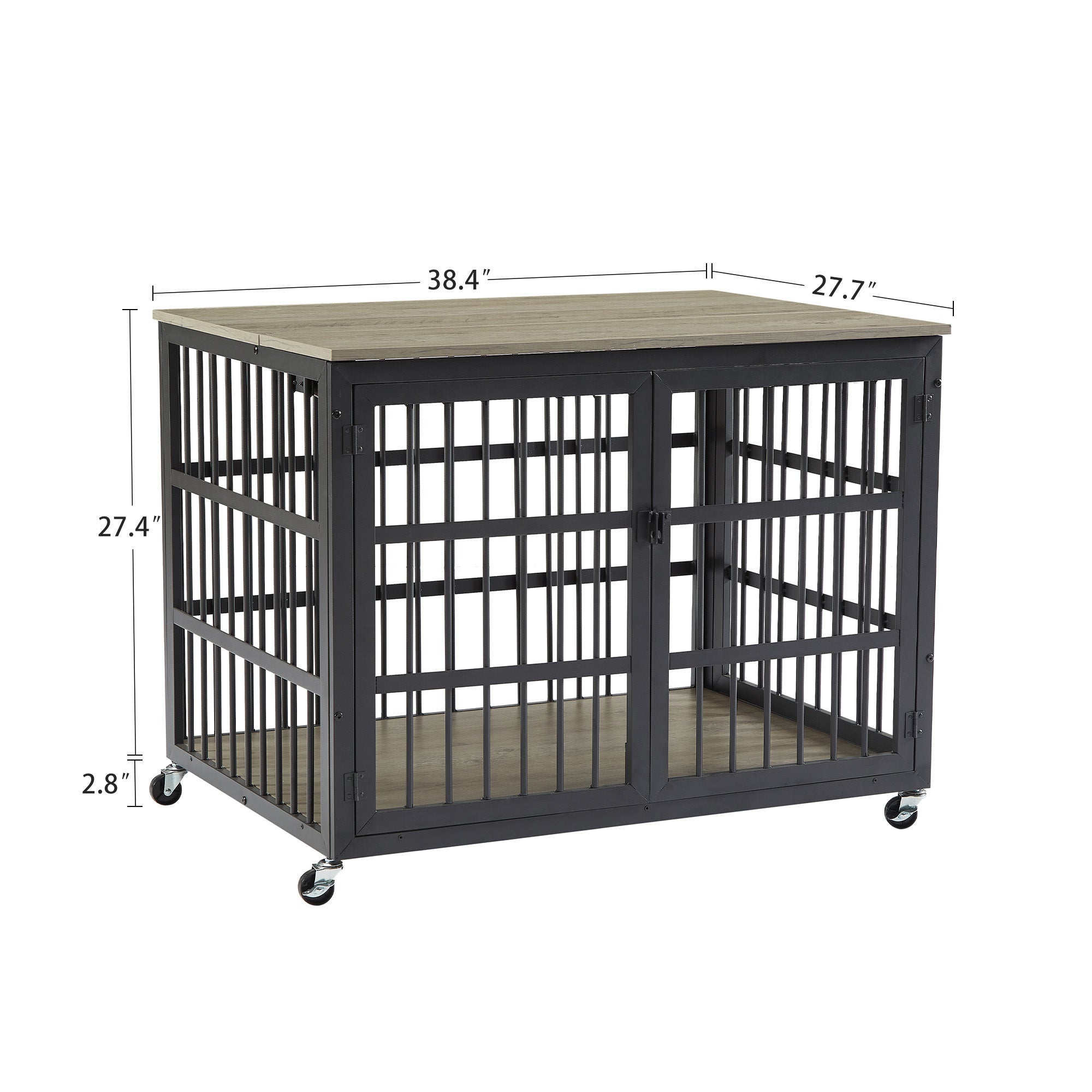 Furniture style dog crate wrought iron frame door with side openings, Grey, 38.4&