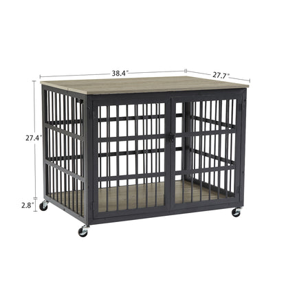 Furniture style dog crate wrought iron frame door with side openings, Grey, 38.4&