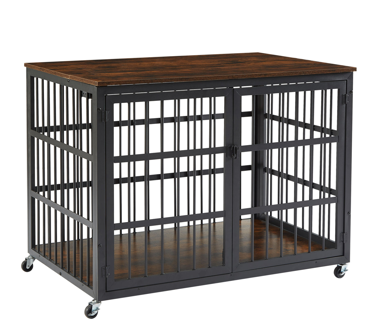 Furniture style dog crate wrought iron frame door with side openings, Grey, 43.3&