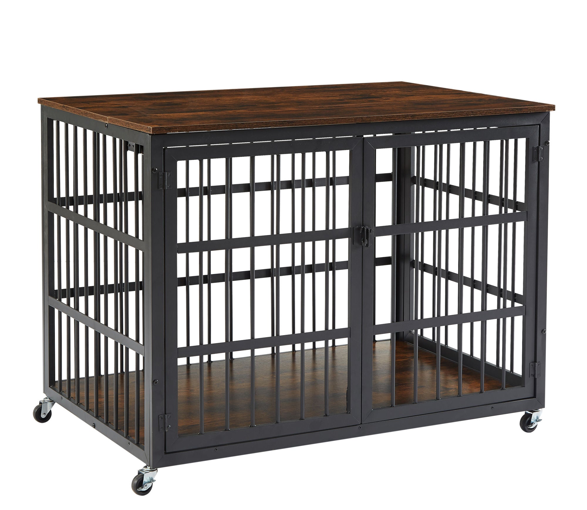 Furniture style dog crate wrought iron frame door with side openings, Grey, 43.3&
