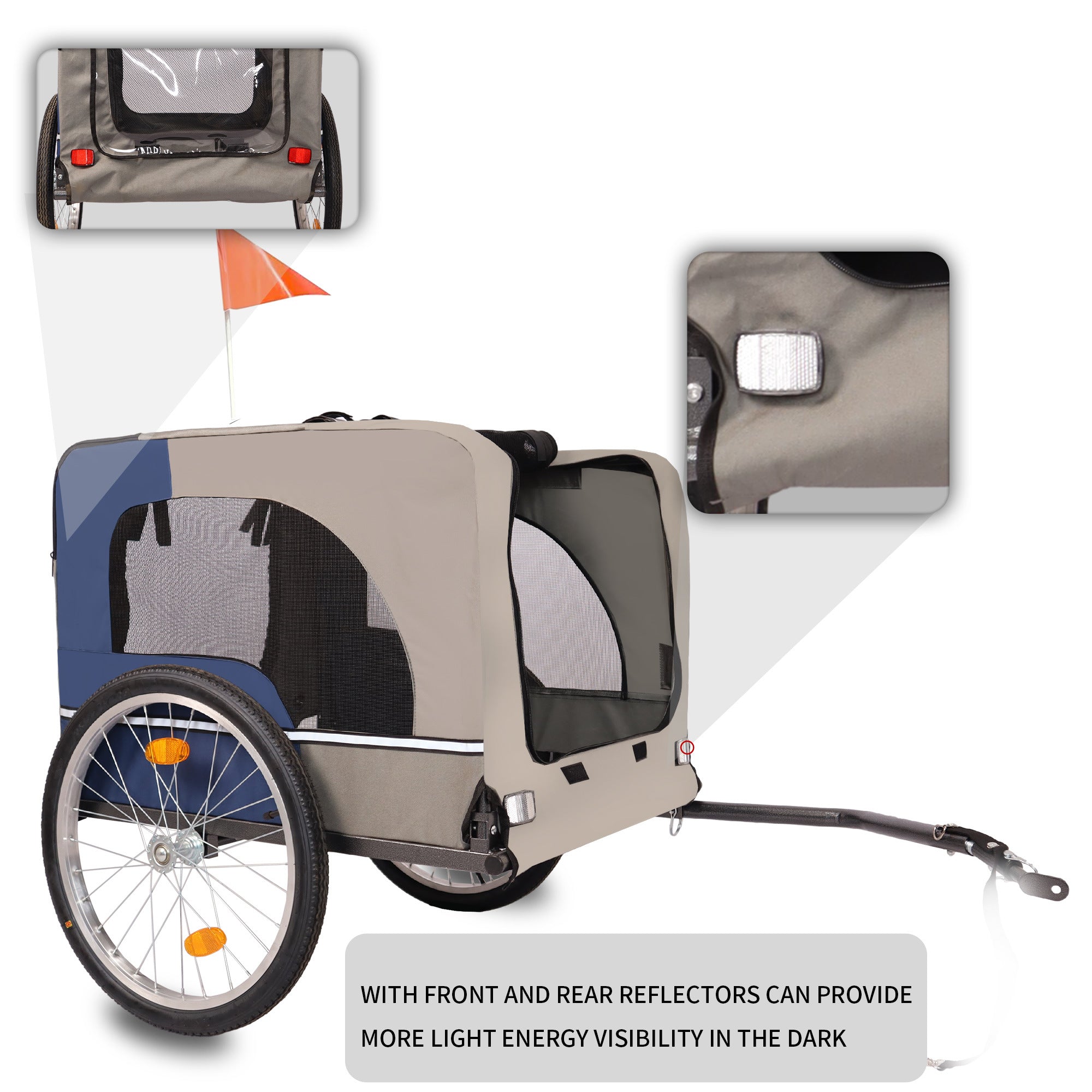 Tangkula Dog Bike Trailer, Breathable Mesh Dog Cart with 3 Entrances, Safety Flag, 8 Reflectors, Folding Pet Carrier Wagon with 20 Inch Wheels, Bicycle Carrier for Medium and Small Sized Dogs