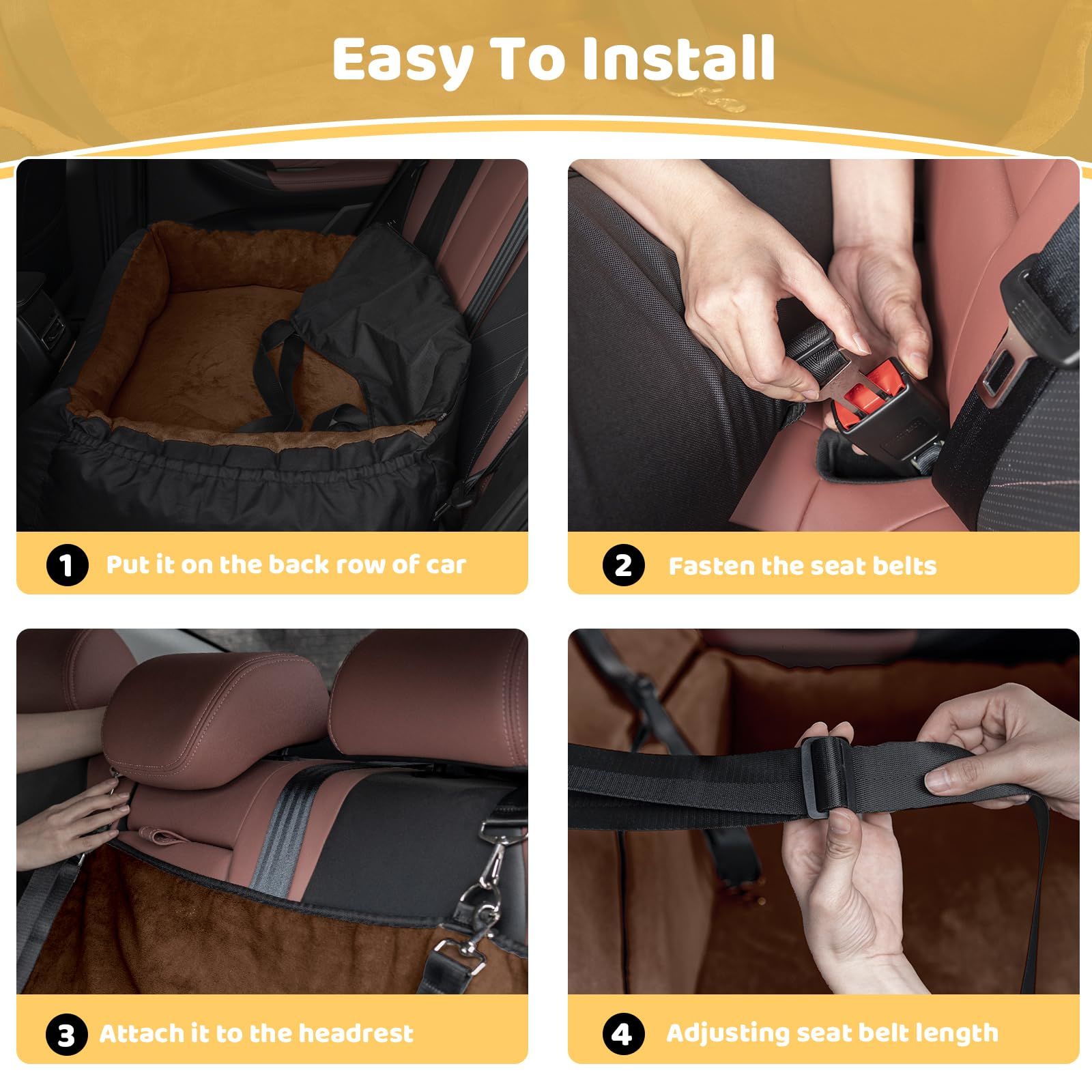 Dog Car Seat Dual Seat Removable Cleaning Coral Fleece Pet Seat with Storage Bag and Safety Belt Fixed Pet Car Seat Suitable for Small and Medium Dogs Car Seat Travel Dog Car Bed (Dual Seat)
