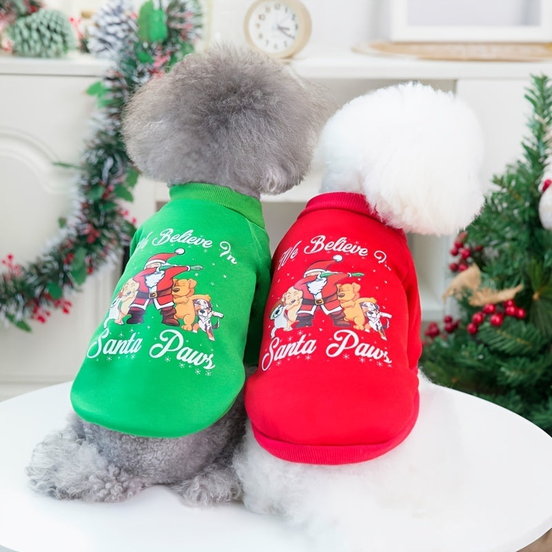 Christmas Pet Hoodie With Santa Claus Pattern For Dog &amp; Cat; Festive Dog Hoodie; Warm Cat Sweater
