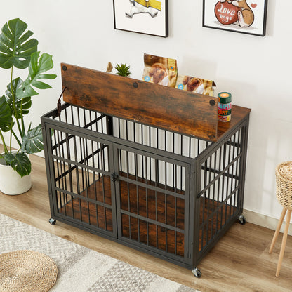 Furniture style dog crate wrought iron frame door with side openings, Grey, 43.3&