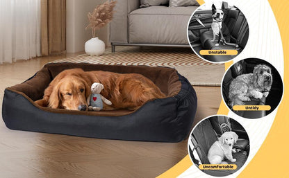 Dog Car Seat Dual Seat Removable Cleaning Coral Fleece Pet Seat with Storage Bag and Safety Belt Fixed Pet Car Seat Suitable for Small and Medium Dogs Car Seat Travel Dog Car Bed (Dual Seat)