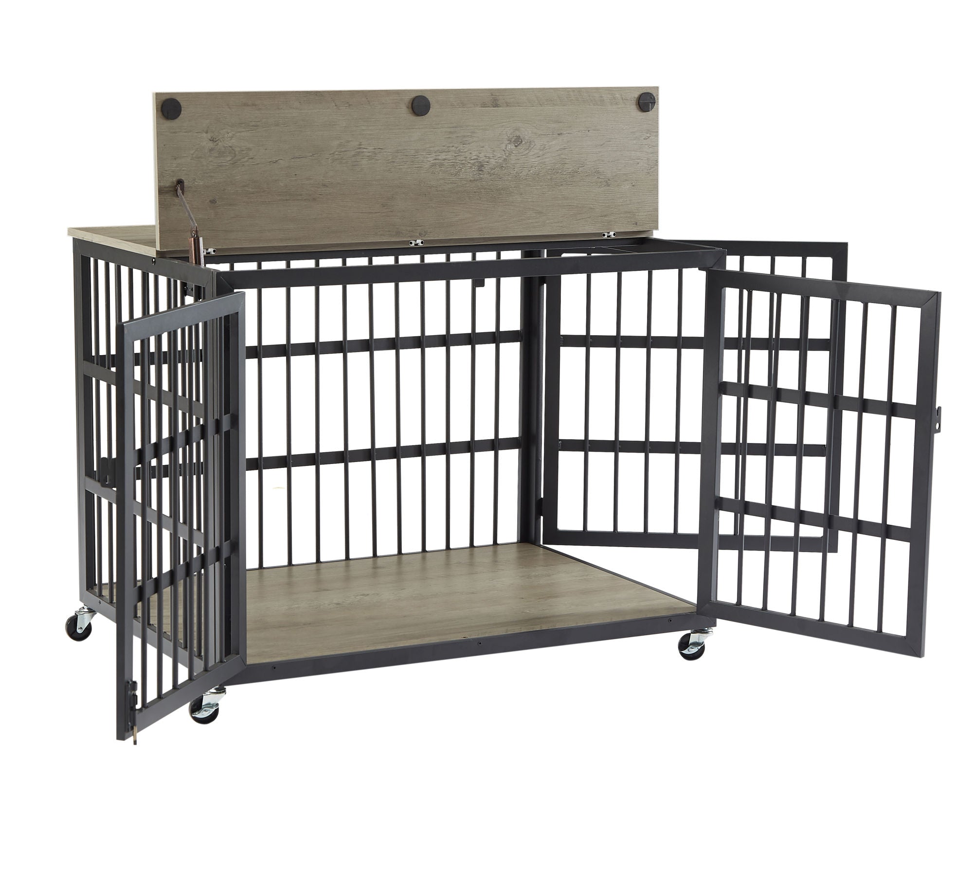 Furniture style dog crate wrought iron frame door with side openings, Grey, 38.4&