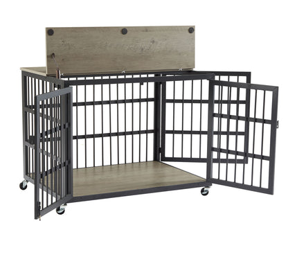 Furniture style dog crate wrought iron frame door with side openings, Grey, 38.4&
