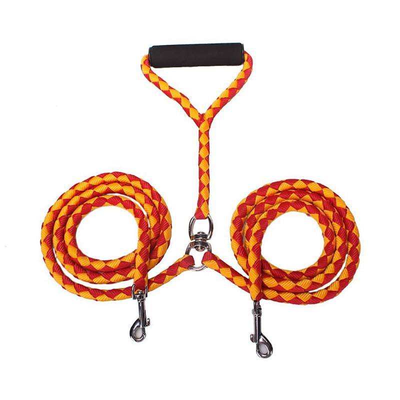 2 Way Braided Nylon Dual Dog Leash Double Leash Rope Strong Pet Leash Walking Running Leads For Couplers With Soft Padded Handle