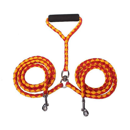 2 Way Braided Nylon Dual Dog Leash Double Leash Rope Strong Pet Leash Walking Running Leads For Couplers With Soft Padded Handle