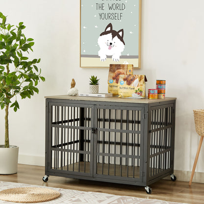 Furniture style dog crate wrought iron frame door with side openings, Grey, 38.4&