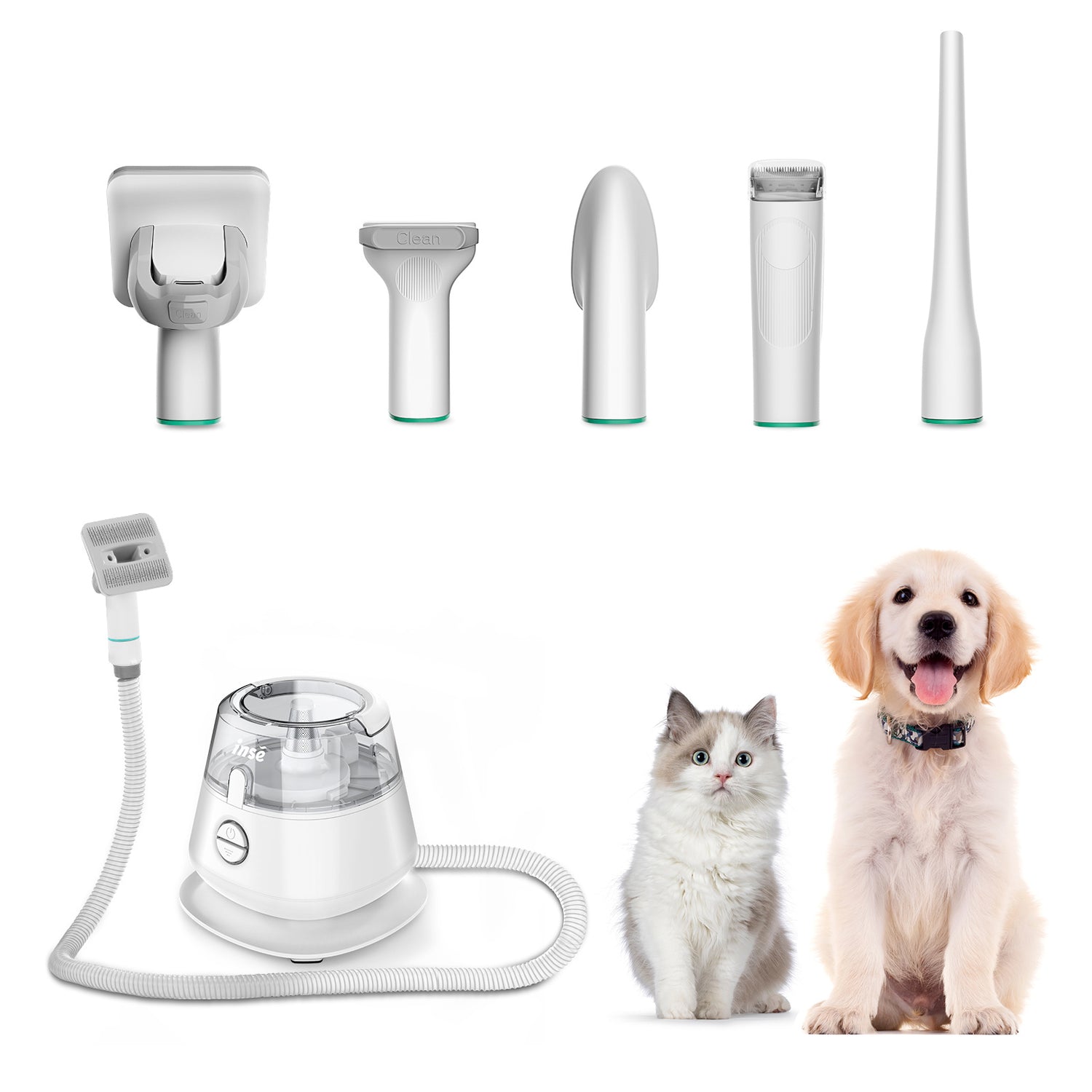 INSE P20 Pet Grooming Kit &amp; Vacuum Suction 99% Pet Hair, Professional Grooming Clippers with 5 Grooming Tools for Dogs Cats and