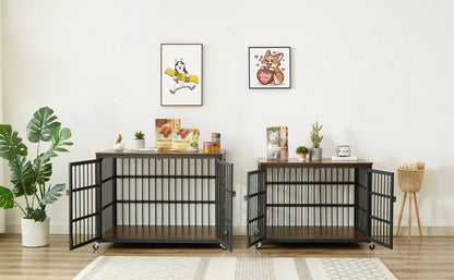 Furniture style dog crate wrought iron frame door with side openings, Grey, 43.3&