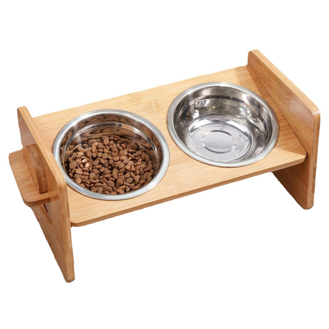Bamboo Double Dog Raised Bowls 15 Degree Tilt Elevated Dog Bowls