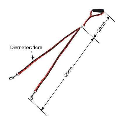 2 Way Braided Nylon Dual Dog Leash Double Leash Rope Strong Pet Leash Walking Running Leads For Couplers With Soft Padded Handle