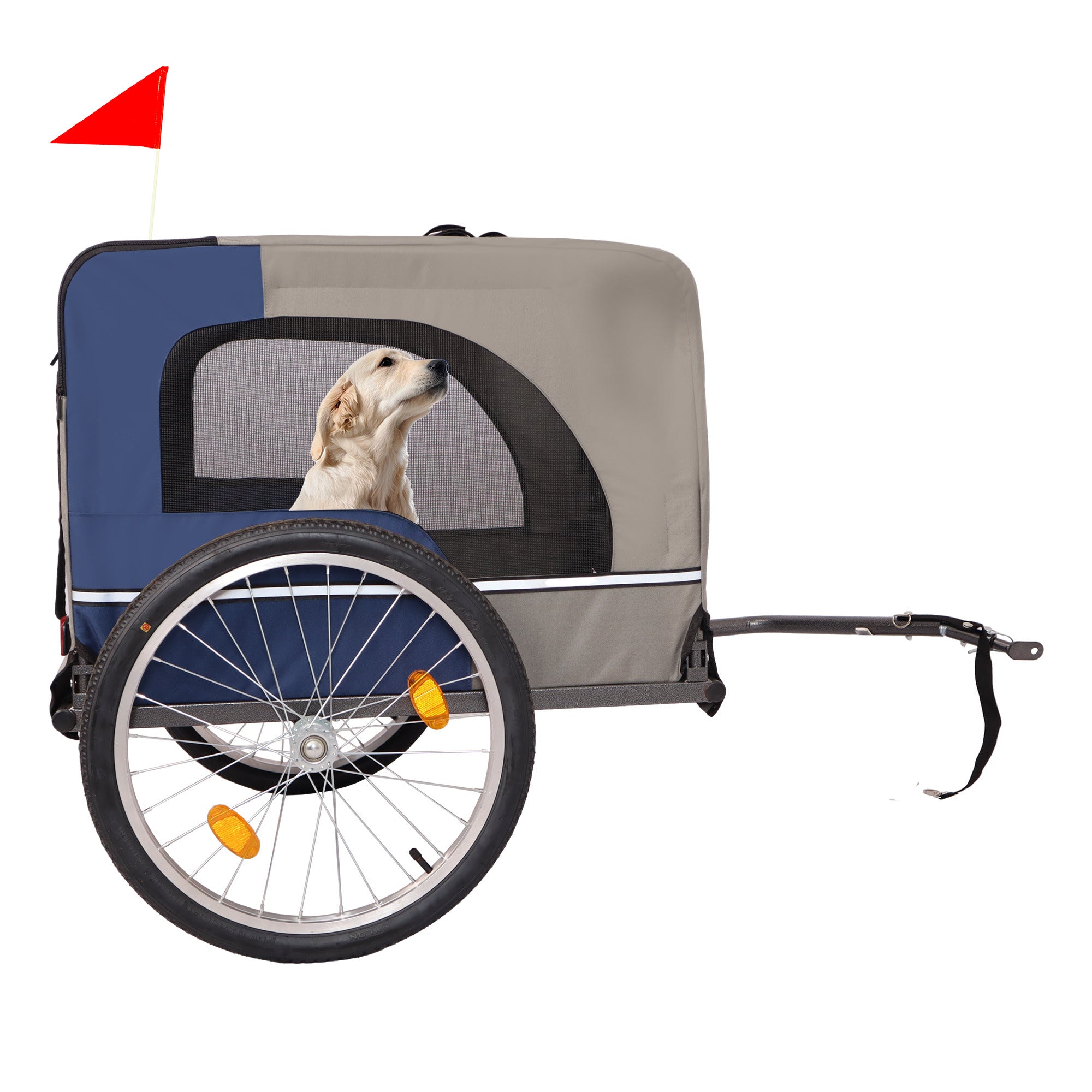Tangkula Dog Bike Trailer, Breathable Mesh Dog Cart with 3 Entrances, Safety Flag, 8 Reflectors, Folding Pet Carrier Wagon with 20 Inch Wheels, Bicycle Carrier for Medium and Small Sized Dogs