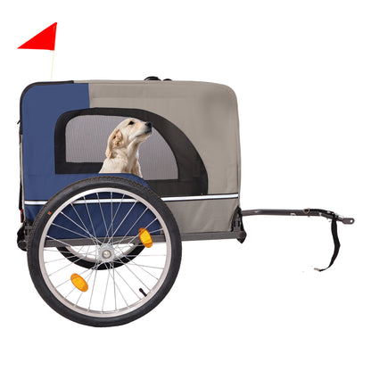 Tangkula Dog Bike Trailer, Breathable Mesh Dog Cart with 3 Entrances, Safety Flag, 8 Reflectors, Folding Pet Carrier Wagon with 20 Inch Wheels, Bicycle Carrier for Medium and Small Sized Dogs