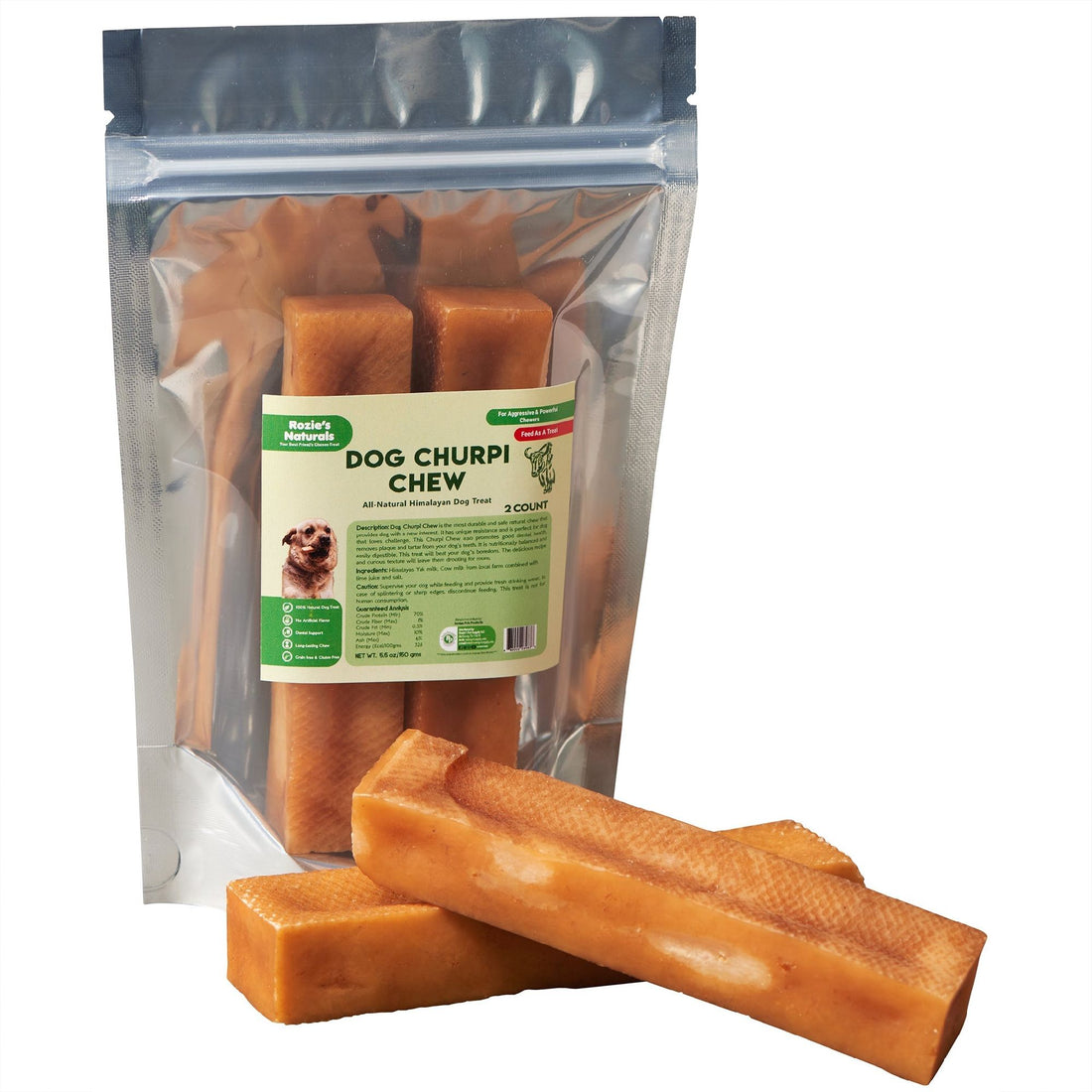 Dog Churpi Chew-100% Natural;  Himalayan Yak Cheese Churpi Dog Treat &amp; Chews;  Grain-Free;  Gluten-Free;  Dental Chews;  2 Count;  Medium-5.5 oz