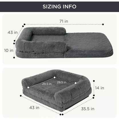 2-in-1 Calming Human Size Giant Dog Bed for Pet Families Suitable for Adults Faux Fur Orthopedic Dog Sofa Kennel Plush Beds Cats
