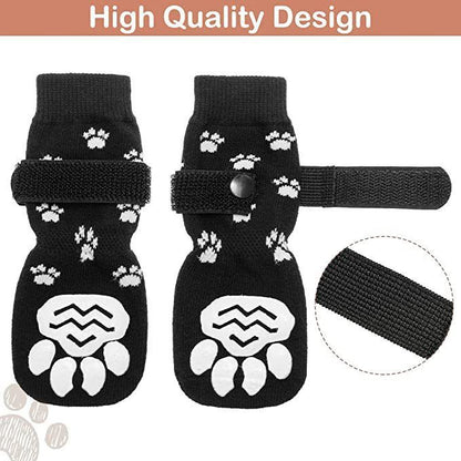 Chrismas Anti-Slip Dog Socks; Waterproof Paw Protectors with Reflective Straps Traction Control for Indoor &amp; Outdoor Wear; 4pcs
