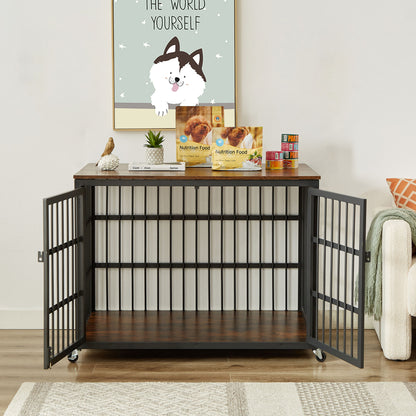 Furniture style dog crate wrought iron frame door with side openings, Grey, 43.3&