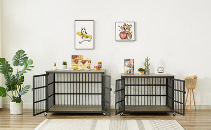 Furniture style dog crate wrought iron frame door with side openings, Grey, 43.3&