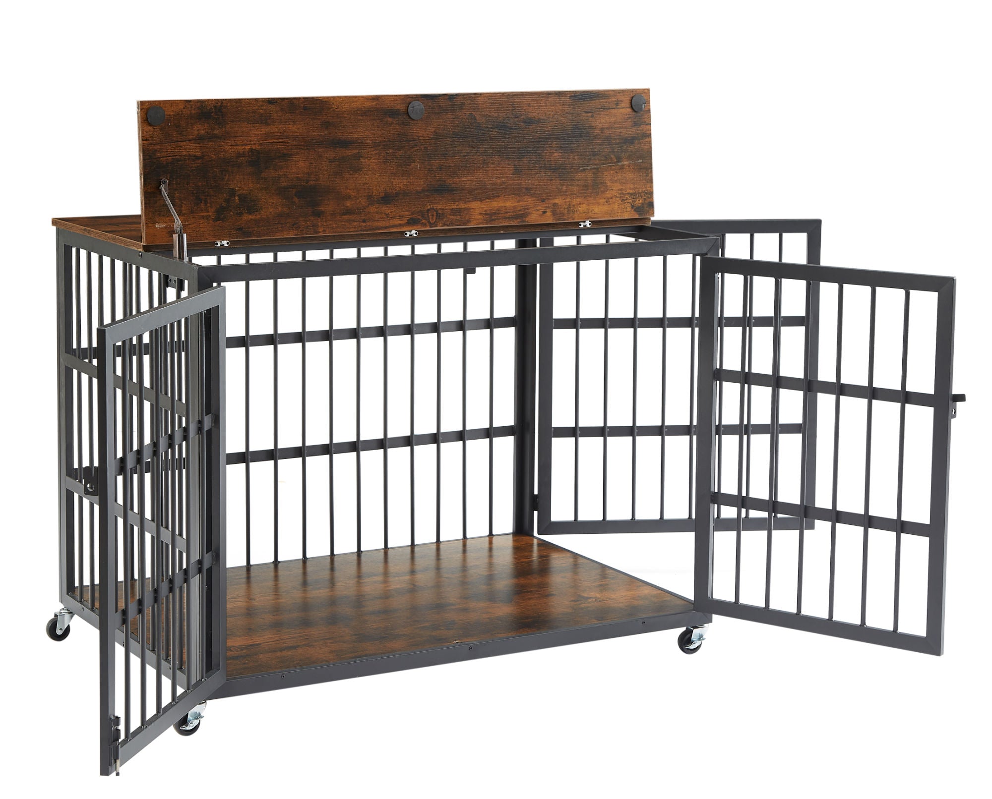 Furniture style dog crate wrought iron frame door with side openings, Grey, 43.3&