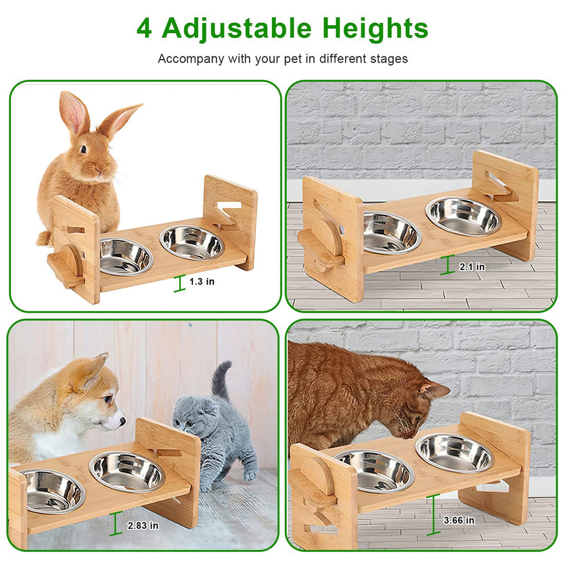 Bamboo Double Dog Raised Bowls 15 Degree Tilt Elevated Dog Bowls