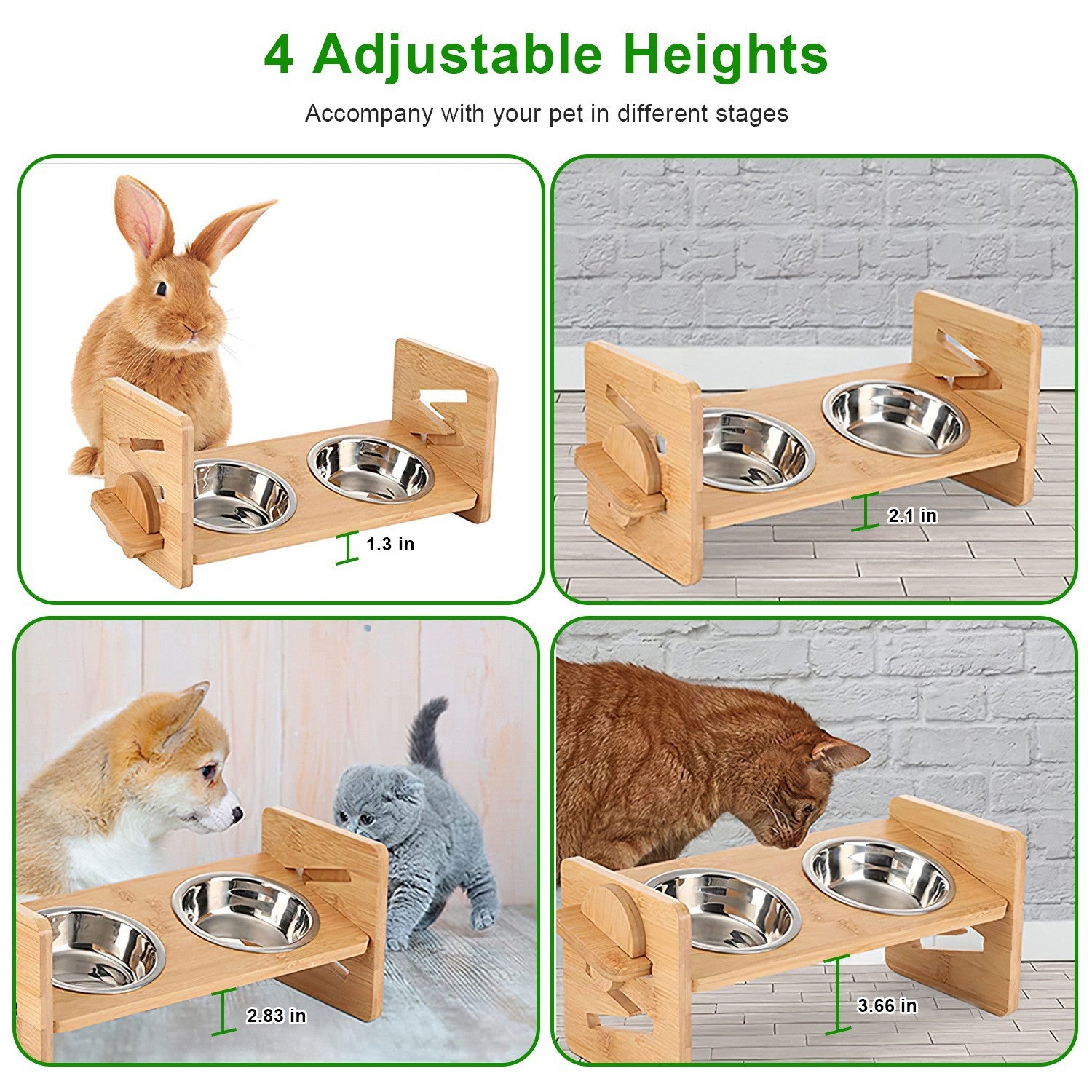 Bamboo Double Dog Raised Bowls 15 Degree Tilt Elevated Dog Bowls