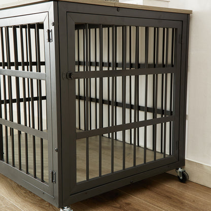 Furniture style dog crate wrought iron frame door with side openings, Grey, 43.3&