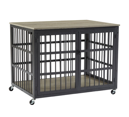 Furniture style dog crate wrought iron frame door with side openings, Grey, 38.4&